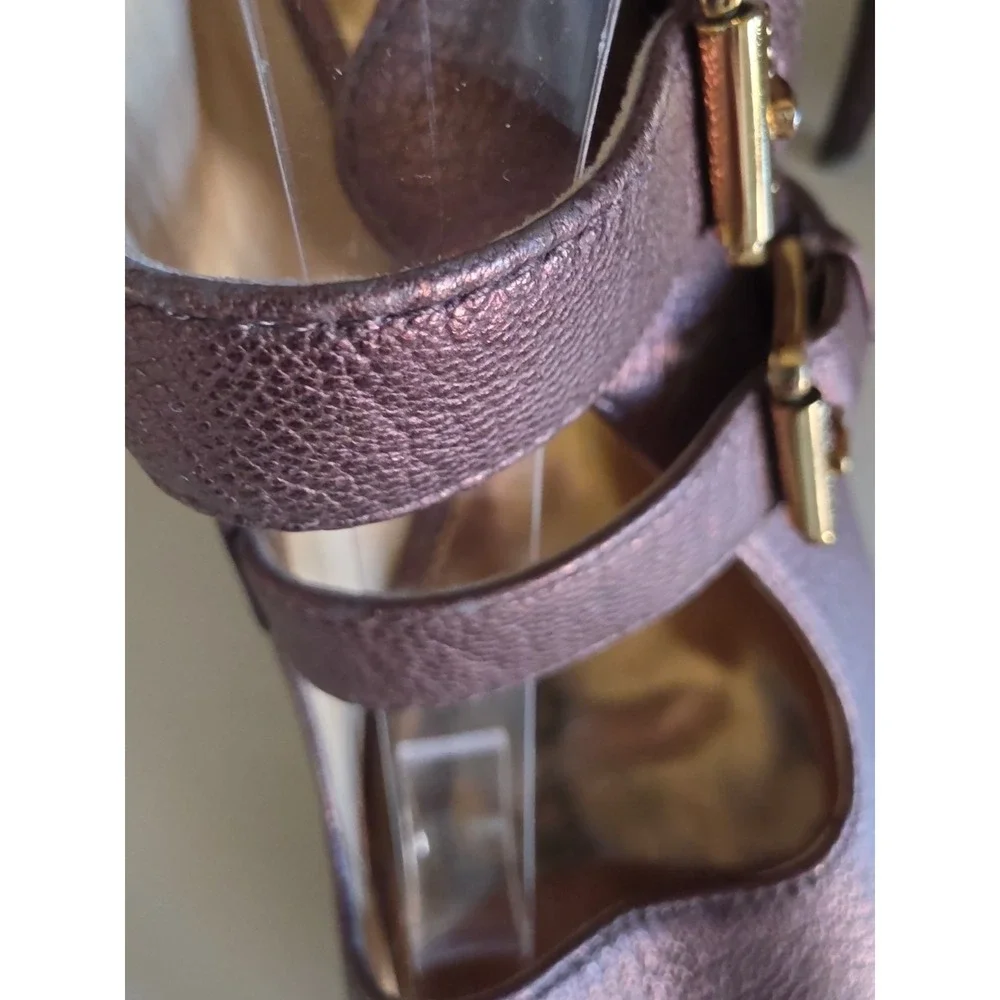 Michael Kors Bronze Metallic Leather Mary Jane's Buckle Peep Toe Heels 10M